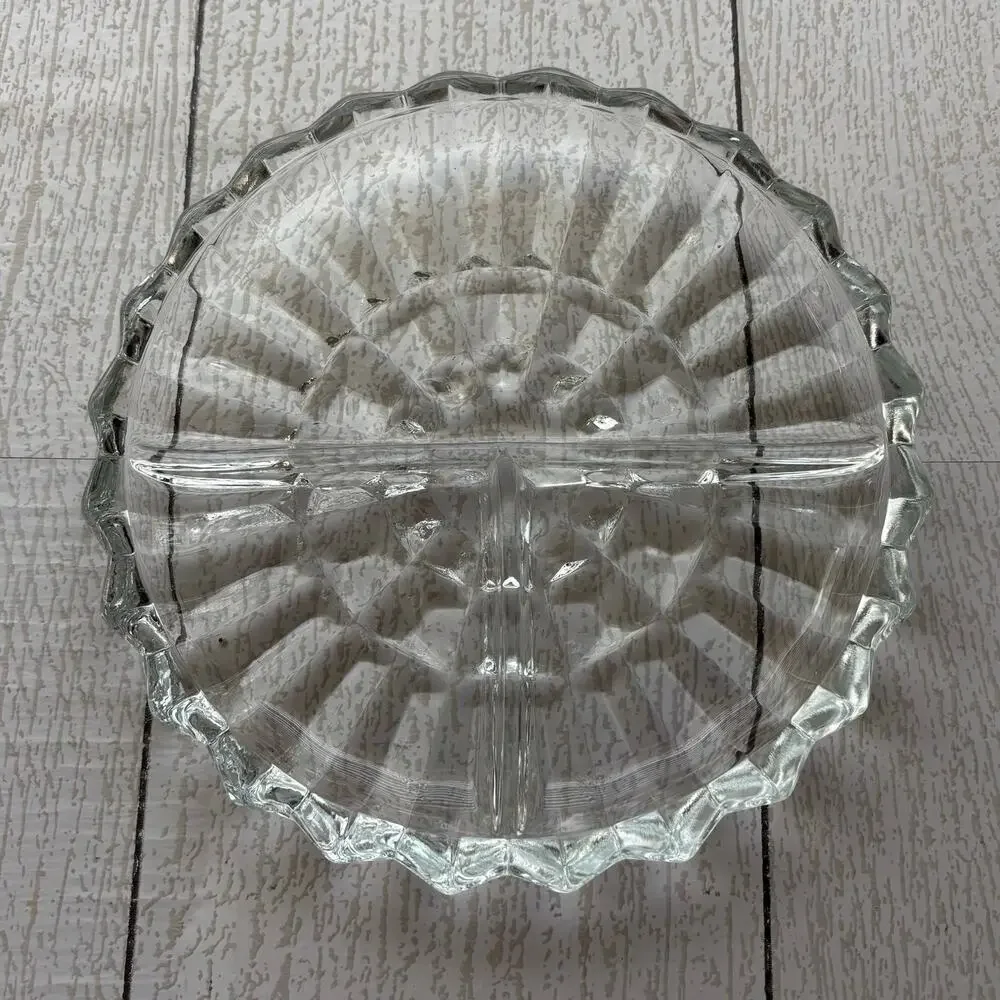 Clear Pressed Glass Round Relish Dish Scalloped Edge